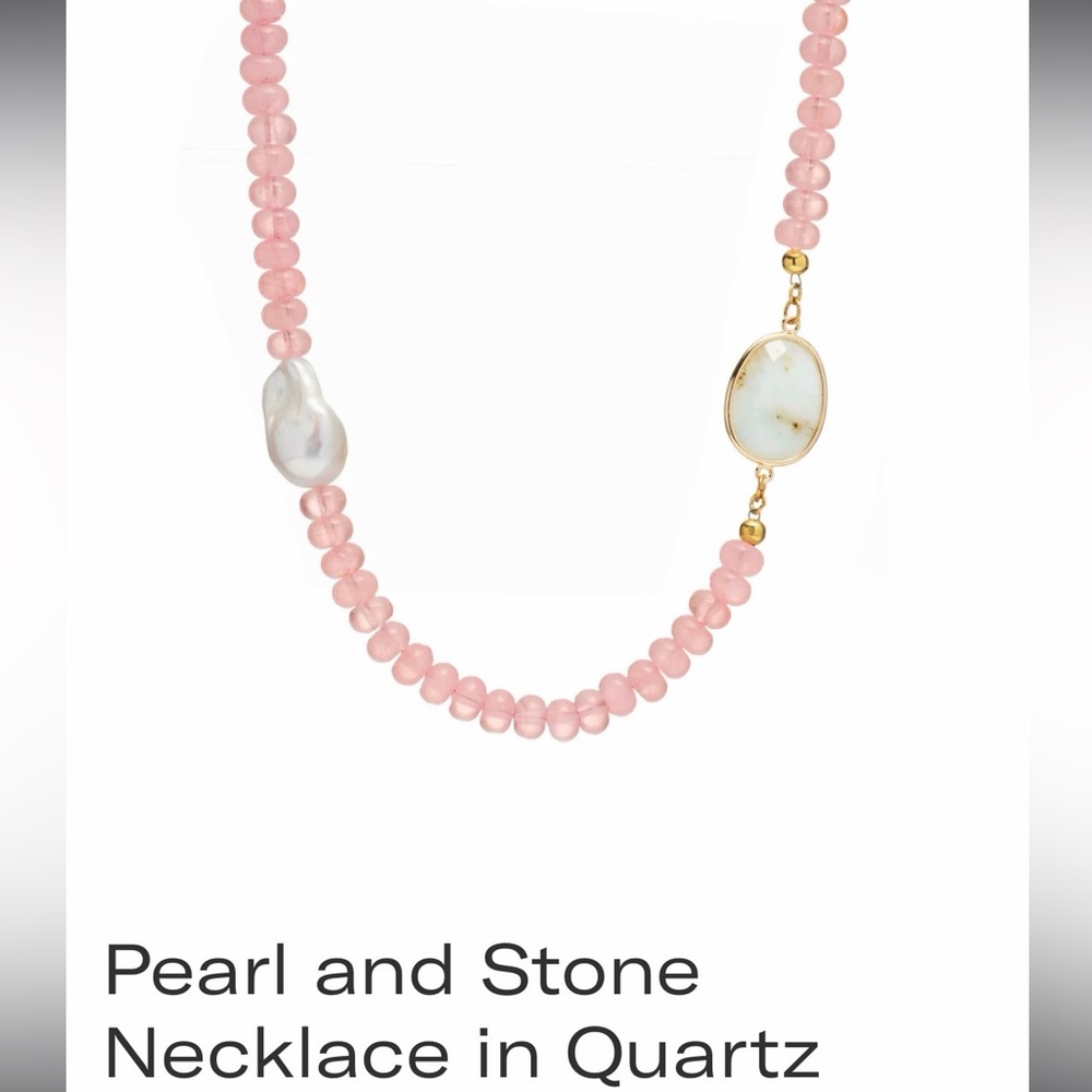Quartz Pink Beaded Necklace with Pearl and Stone Accents